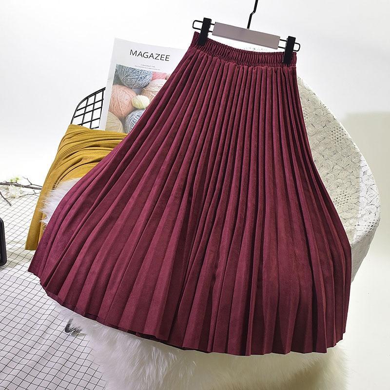 Kvinna Veckad Kjol Medellängd Elastisk Polyester 9