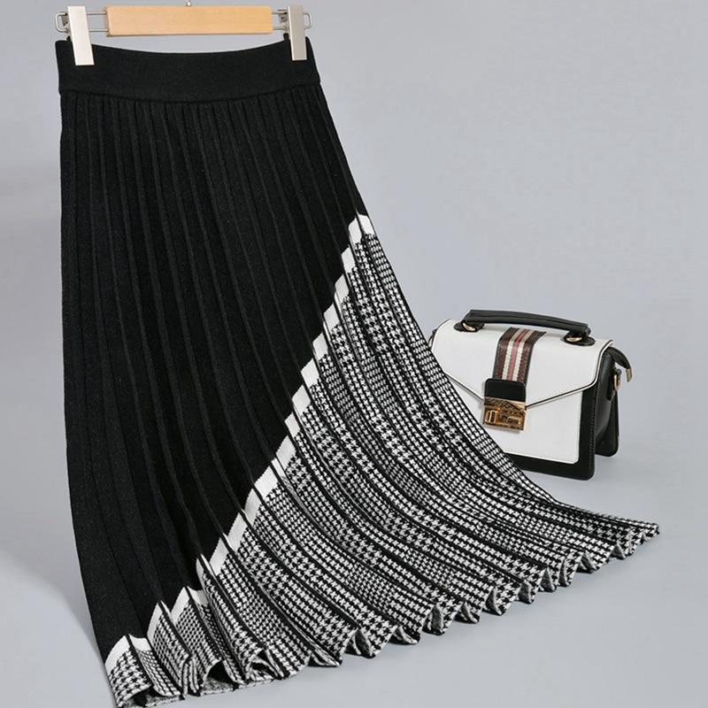 Dam Asymmetrisk Kjol Veckad Stickad Tyg 7