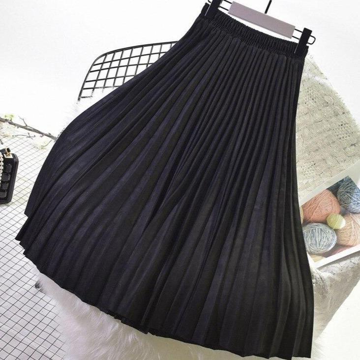 Kvinna Veckad Kjol Medellängd Elastisk Polyester 3