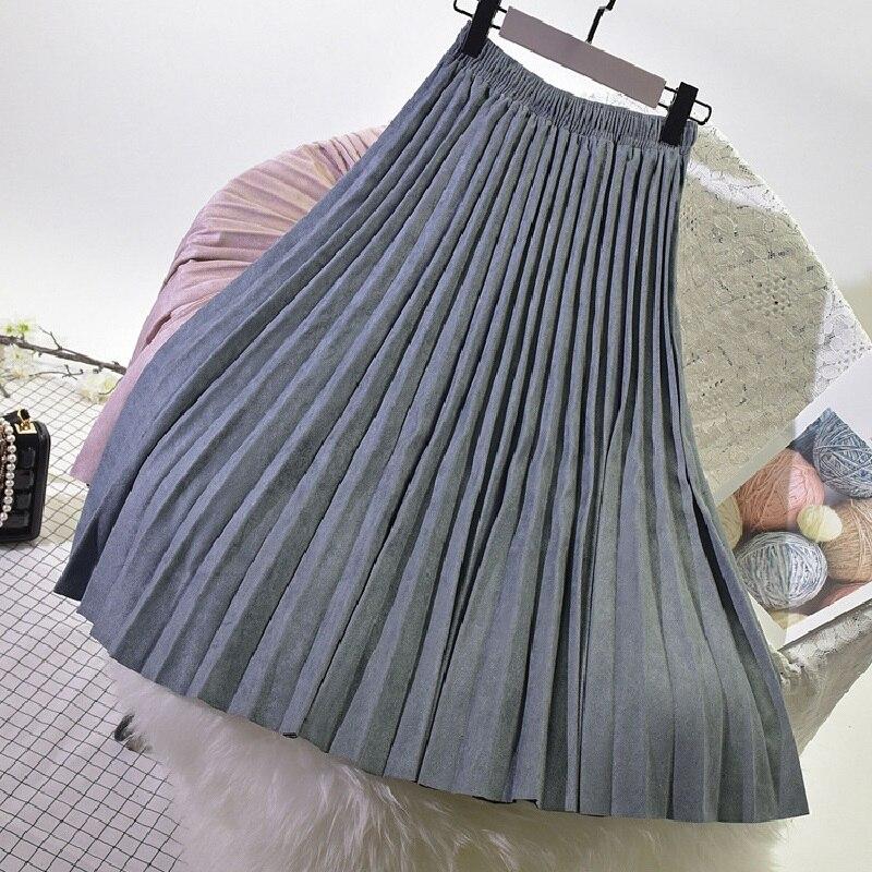 Kvinna Veckad Kjol Medellängd Elastisk Polyester 6