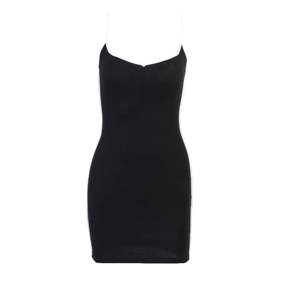 Dam Miniklänning Djup V-ringning Kontrasterande Remmar Högkvalitativt Tyg-5