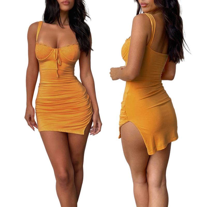 Kvinnors Miniklänning Djup Halsringning Polyester Elegant Silhuett-5