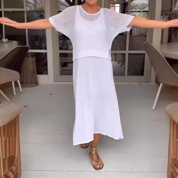 Sommarklänning Dam Tvådelad Virkad Polyester Bohemisk Stil 9