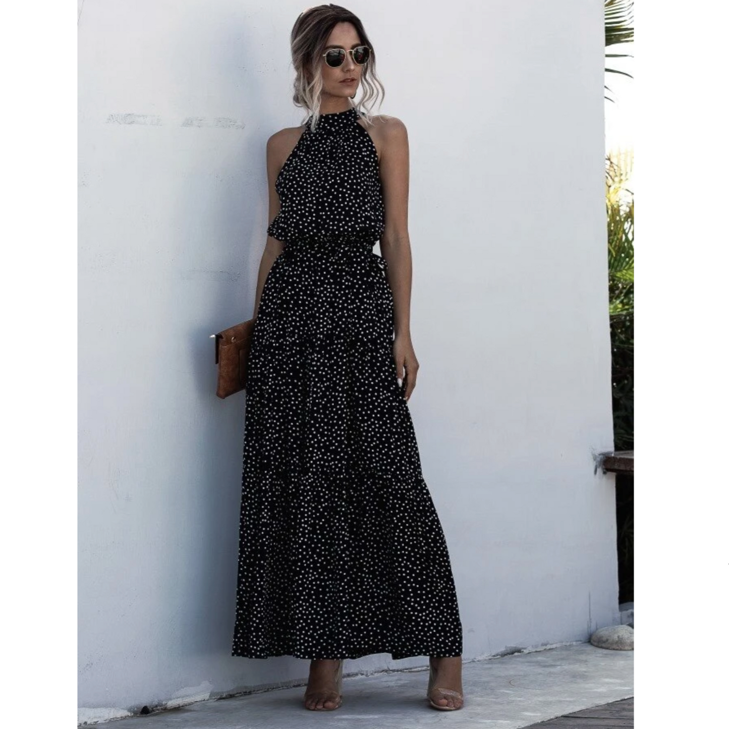 Kvinnors Klänning Flödande Tyg Med Prickar 11