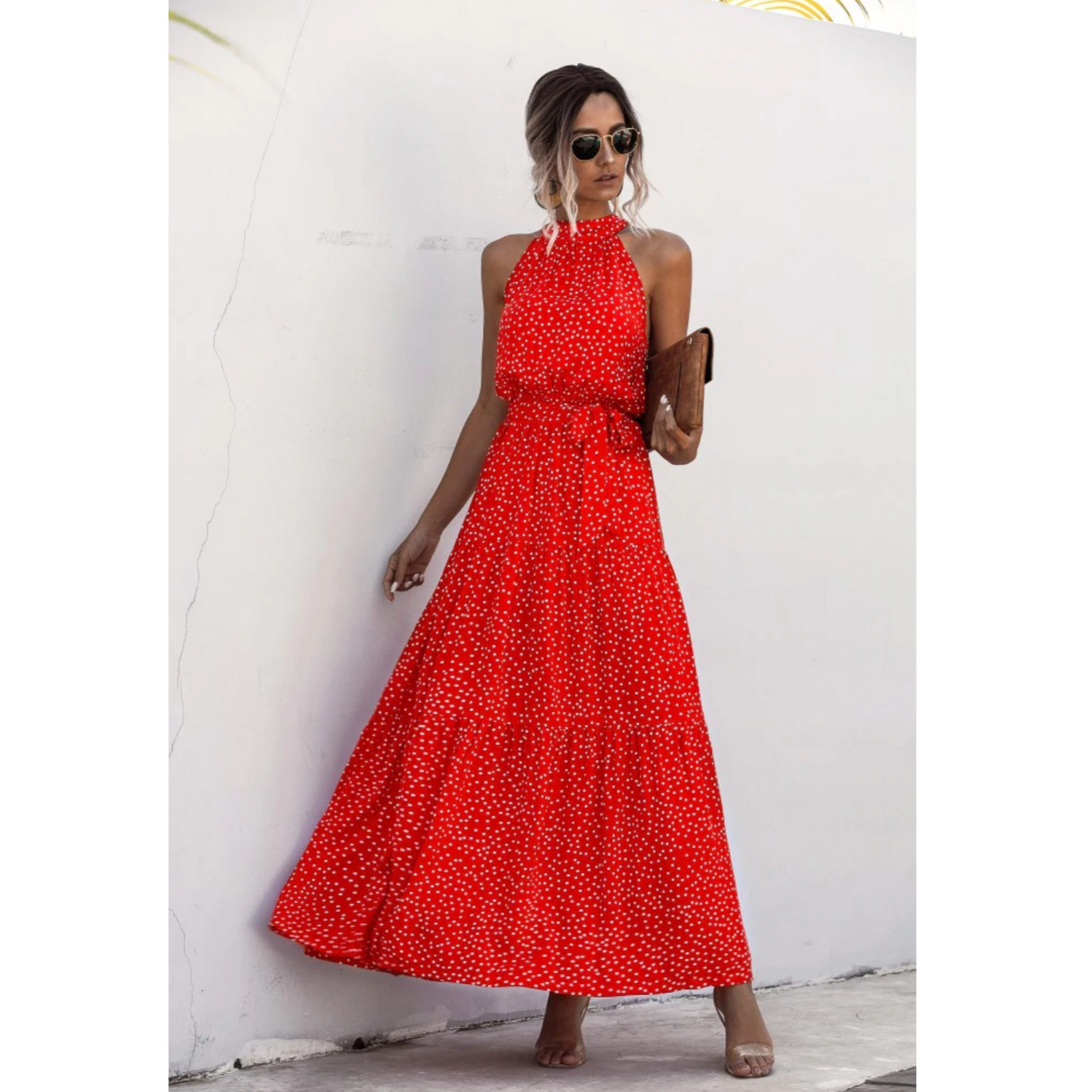 Kvinnors Klänning Flödande Tyg Med Prickar 7