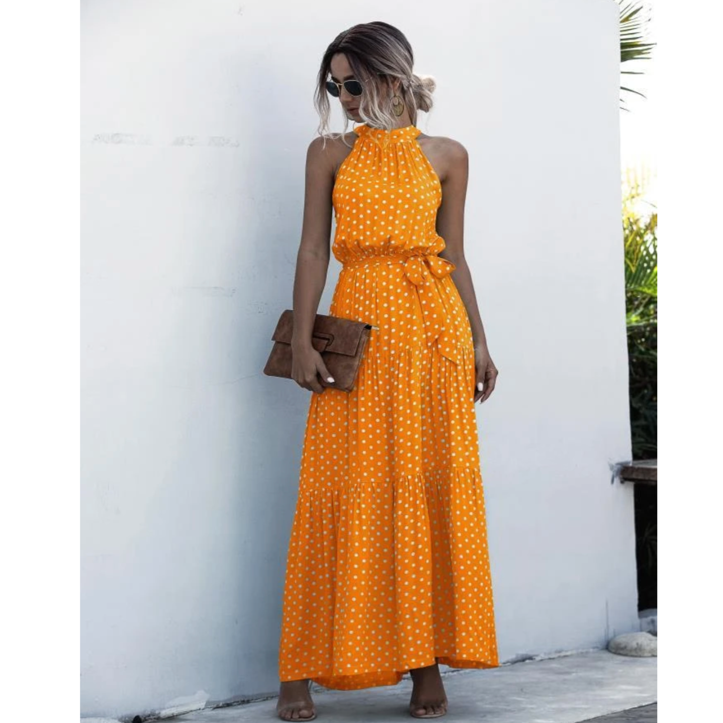Kvinnors Klänning Flödande Tyg Med Prickar 12