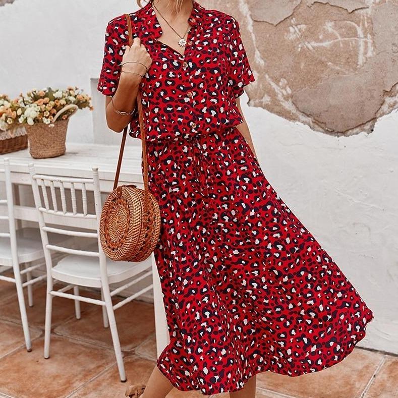 Midi Damklänning med Djurtryck och Löst Snitt i Polyester – Perfekt för Sommardagar, Finns i Flera Färger 6