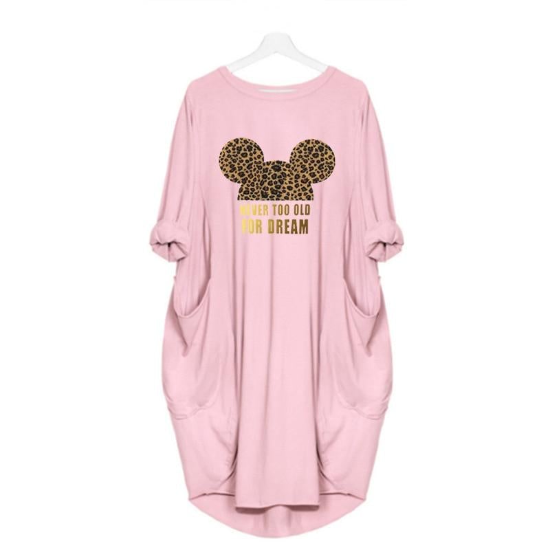 Dams T Shirtklänning Avslappnad Bomull med Glänsande Tryck-5