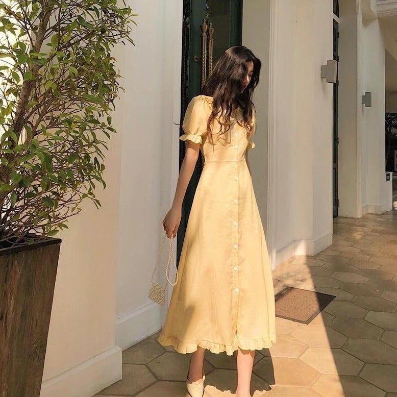 Kvinnors Miniklänning Med Ruffles Dekorativ Krage 100% Polyester-4