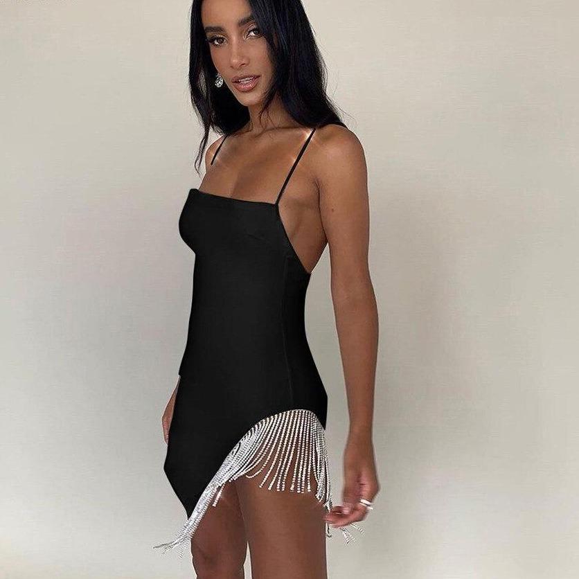 Kvinnors Glittrig Miniklänning Med Glänsande Kedja Polyester-2