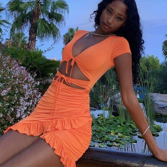 Kvinna Klänning Utskärningar Dekorativa Volanger Högkvalitativt Tyg 1