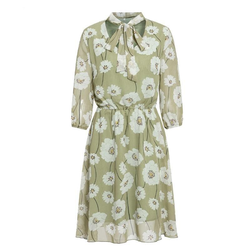 Kvinnors Miniklänning Blommönstrad 3/4 Ärmar 100% Bomull-1