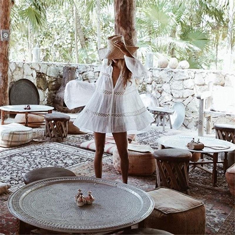 Avslappnad Damklänning i 100% Bomull med Spetsinsatser – Fina Sommarklänningar för Strand och Vardag 2