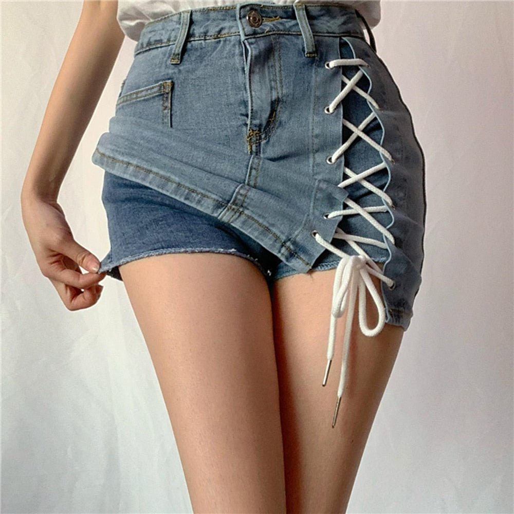 Dam Shorts Korssnörning Bomull och Viskos-3