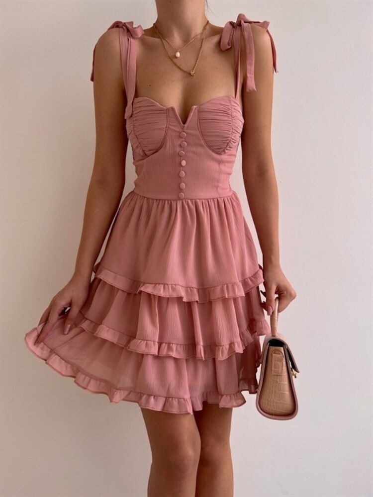 Kvinnors Mini Klänning Öppen Rygg Chiffong-4