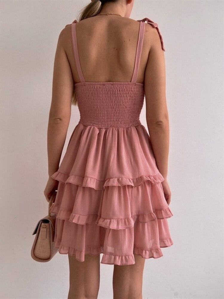 Kvinnors Mini Klänning Öppen Rygg Chiffong-5