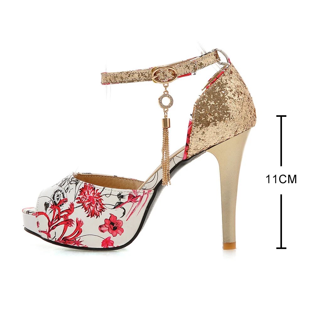 Dam Sandaler Blommönster Platå 11 cm Klack PU-5