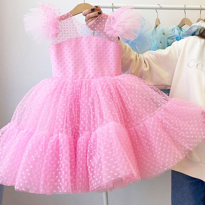 Flickor Prinsessklänning Prickig Polyester Viskos Spets Voile-2