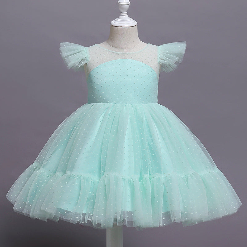 Flickor Prinsessklänning Prickig Polyester Viskos Spets Voile-6