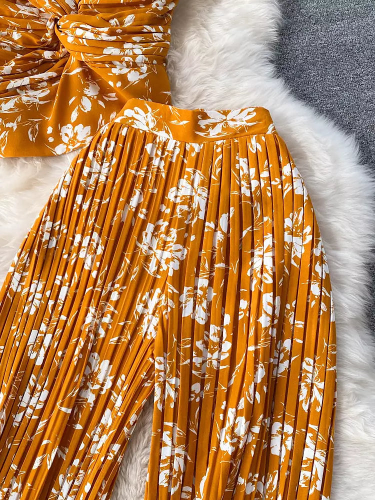 Damer Tvådelat Strandset Ärmlös Syntetfiber Vidbyxor-5