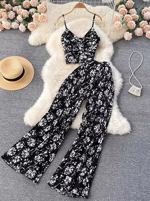 Variant image for Damer Tvådelat Strandset Ärmlös Syntetfiber Vidbyxor-2