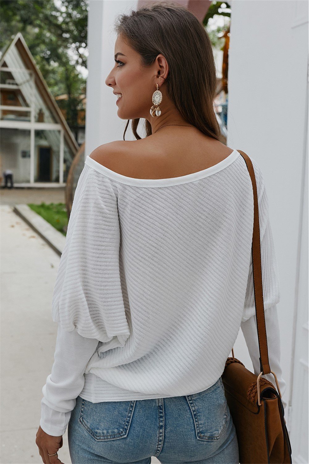 Stickad Dam Tröja Långa Ärmar Rund Hals Mjuk Polyester-4