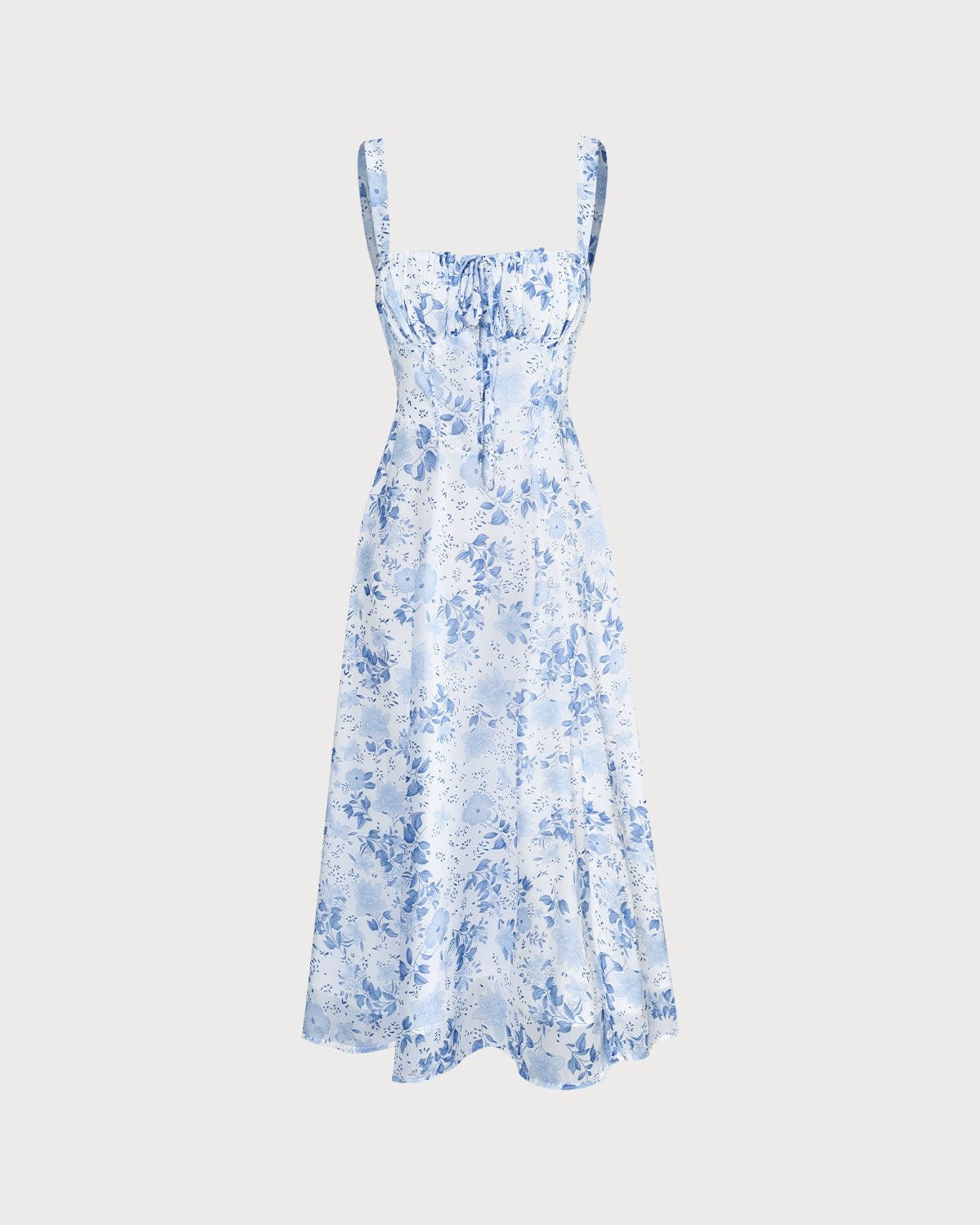 Kvinna Midi Klänning Blommönster Fyrkantig Halsringning Polyester Elastan-2