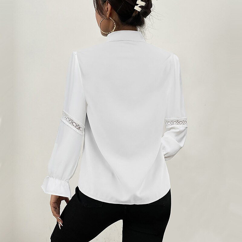Dam Blus Långa Ärmar Blommönster Polyester V-Hals-2