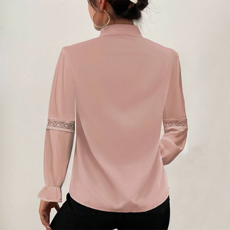 Dam Blus Långa Ärmar Blommönster Polyester V-Hals-3
