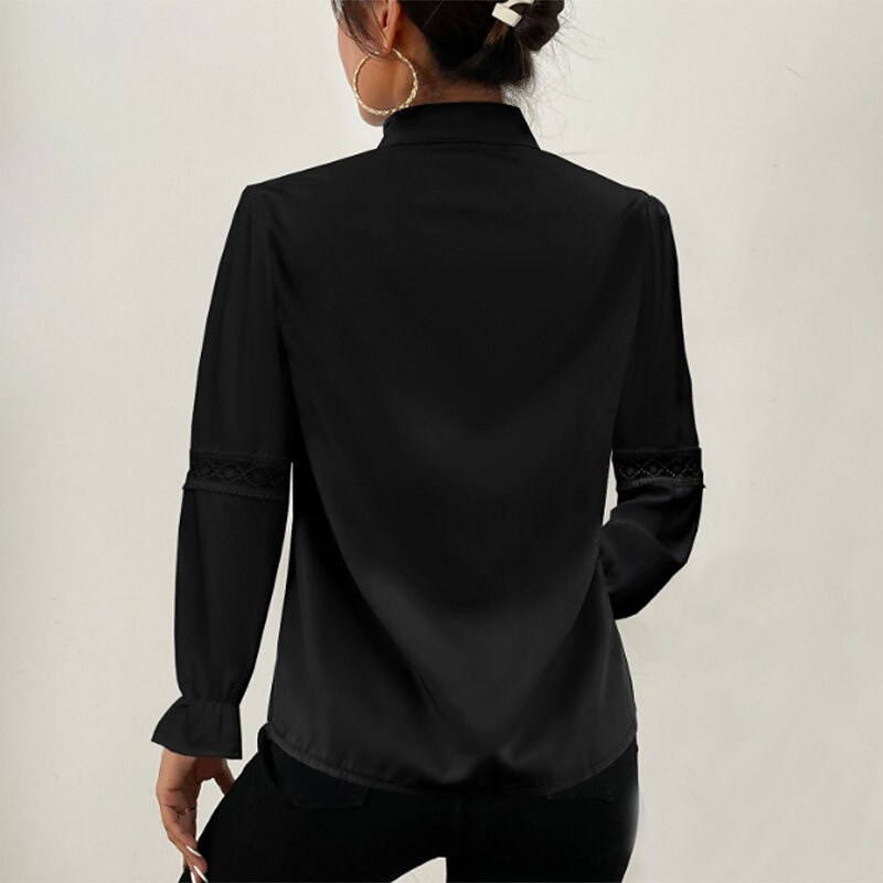Dam Blus Långa Ärmar Blommönster Polyester V-Hals-4