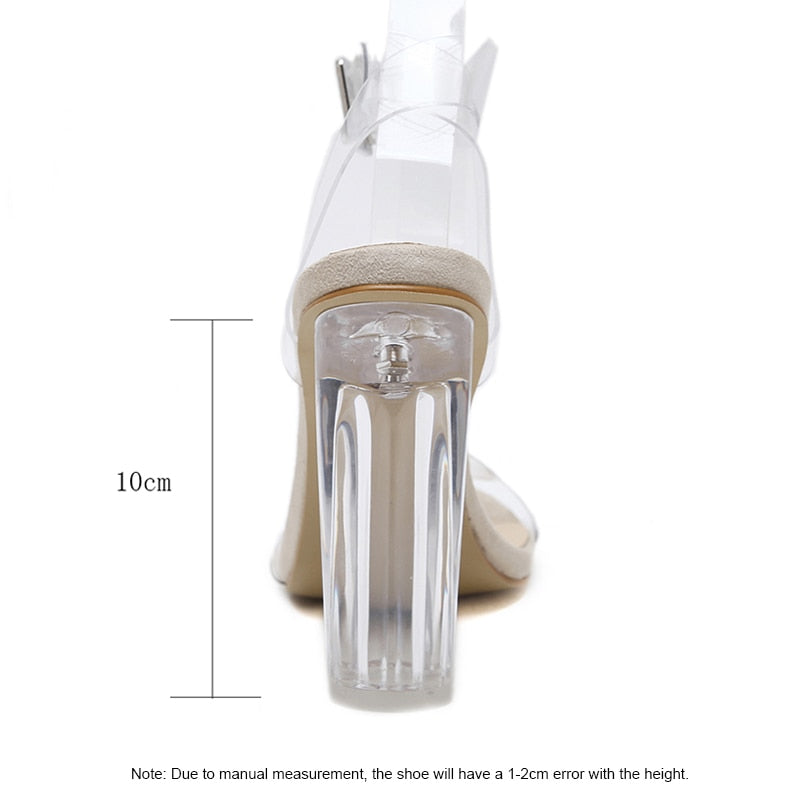 Dam Pumps Transparent Ankelrem Rund Tå Handgjord PU Gummi-6