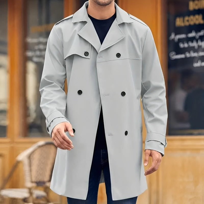 Herrkappa Trench Coat Klassisk Polyester-Ullblandning-3