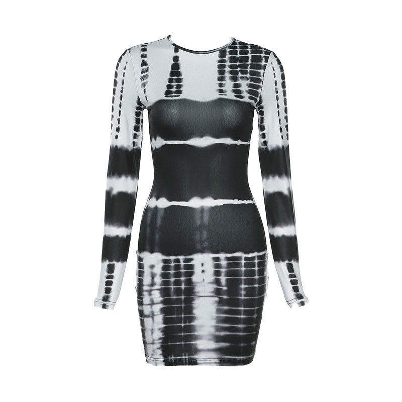 Damklänning Mini Bodycon Stretch Polyester med Långa Ärmar-3