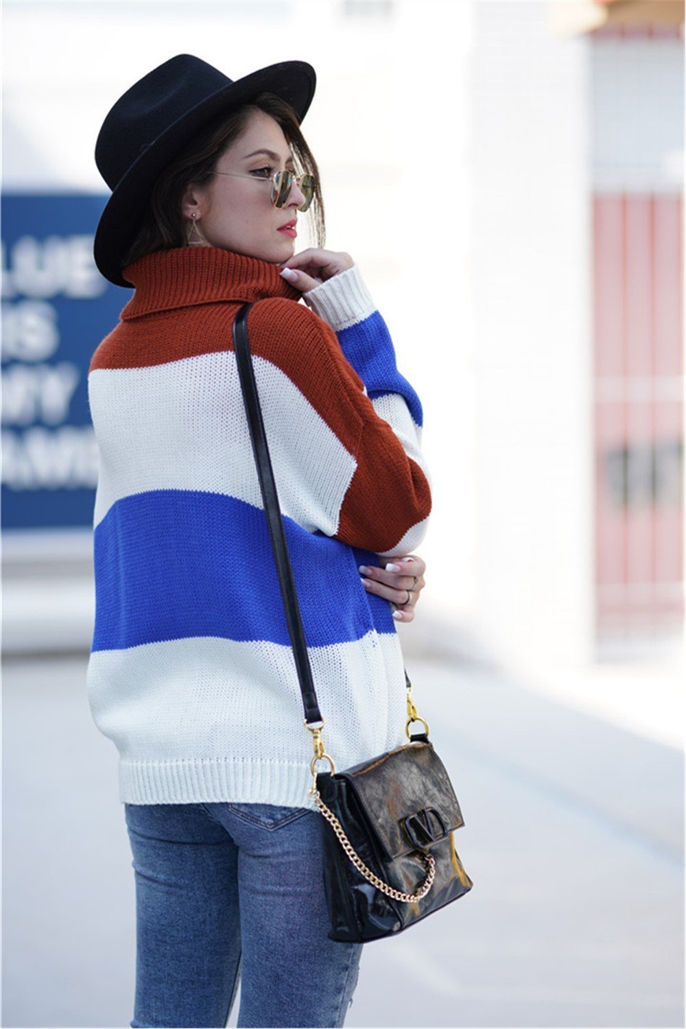 Dam Tröja Randig Vänd Krage Akryl 5