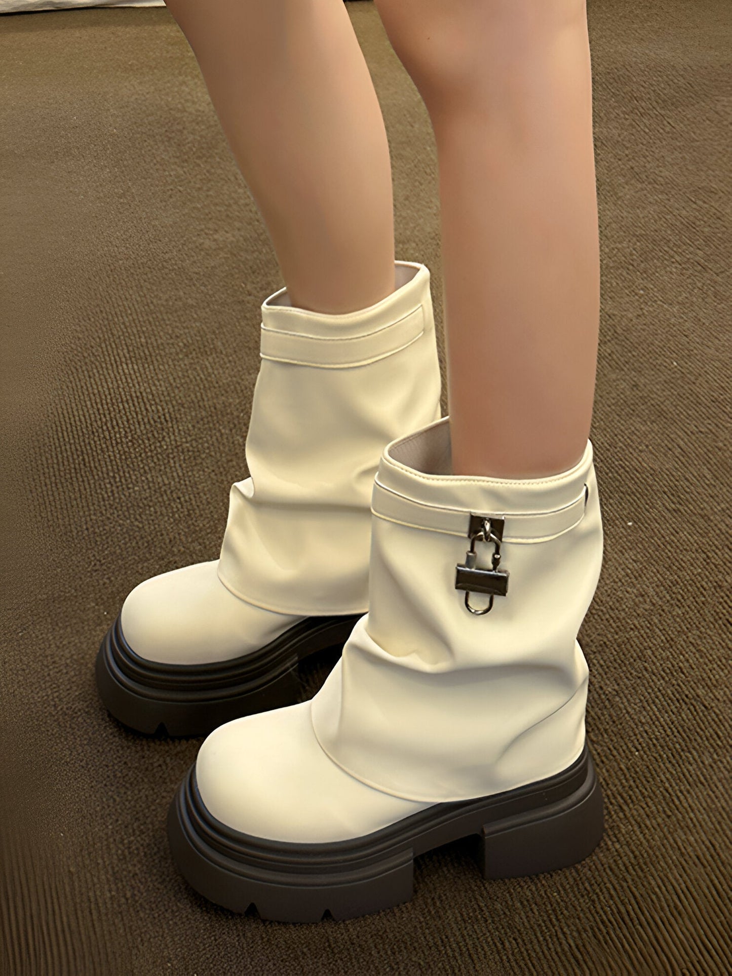 Dam Stövlar Höga Stiletthäl Syntetiskt Läder med Plattform-1