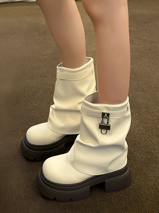 Dam Stövlar Höga Stiletthäl Syntetiskt Läder med Plattform-1