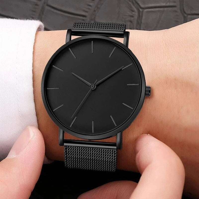 Herrklocka Minimalistisk i Rostfritt Stål med Justerbart Läderarmband-6