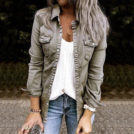 Kvinnors Denimjacka MÄngsidig Stil HÄllbar Denim-1