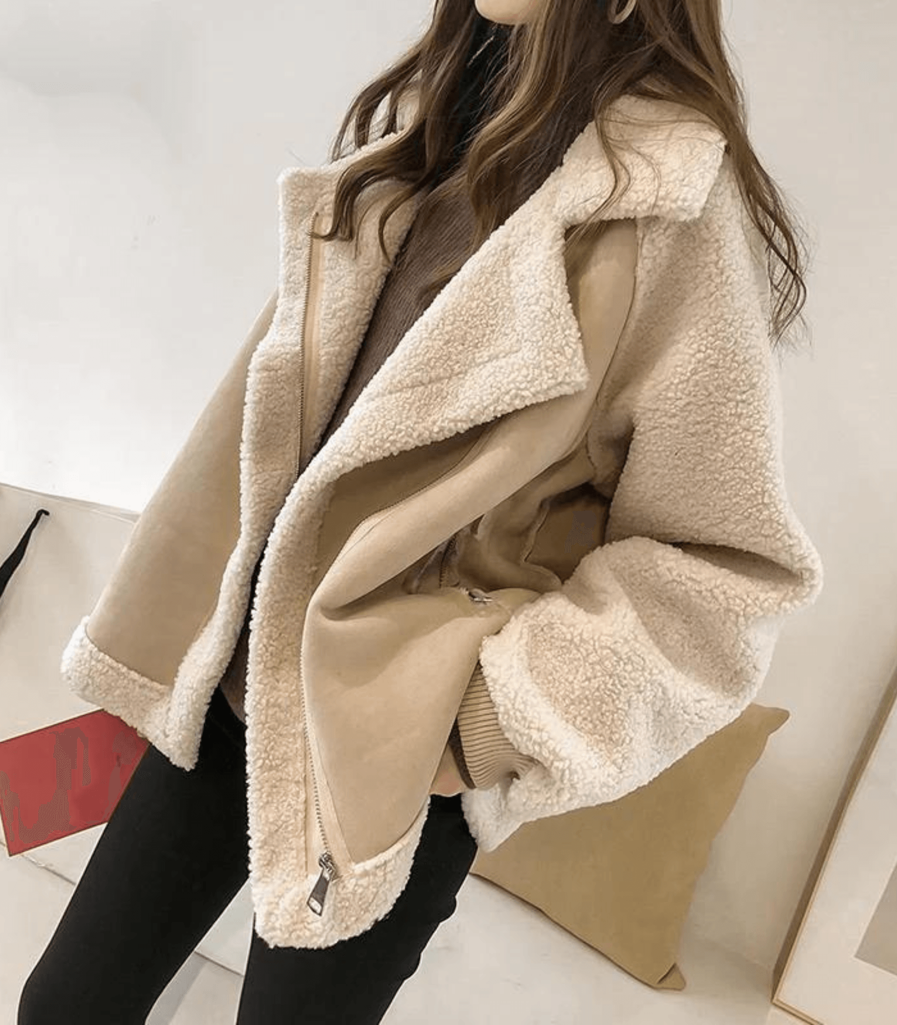 Lång Teddyjacka Dam i Ull och Polyester – Överdimensionerad Teddyjacka för Kalla Dagar 1