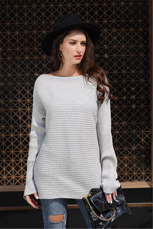 Stickad Dam Tröja Avslappnad Akryl med Bred Halsringning och LĂ„nga Ărmar 1