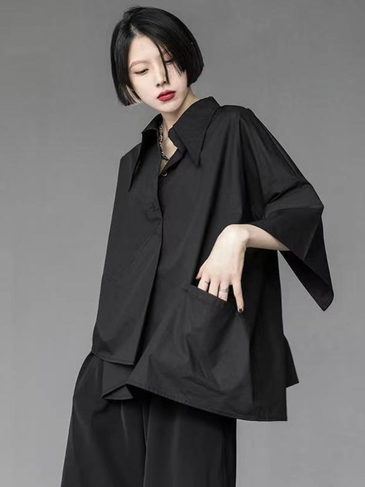 Dam Blus Långärmad Asymmetrisk Chiffong-4