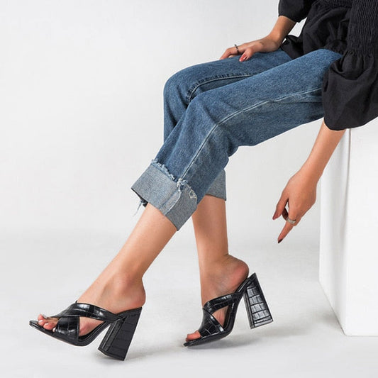 Dam Sandaler Hög Klack PU-LÀder Elegant Skor-1