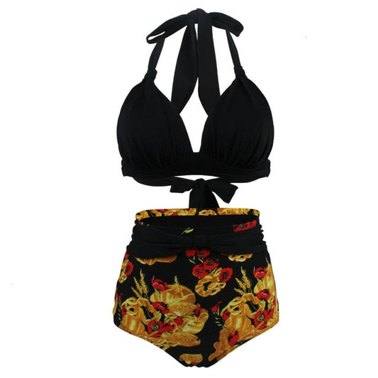 Dam Retro Bikini Halter Stil Polyester Spandex-1