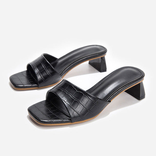 Variant image for Dam Sandaler Fyrkantiga Detaljer PU-läder Medelhög Häl-4