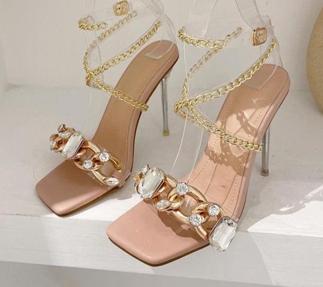 Dam Sandaler med Strass och Kedjestropp i Mikrofiber 7