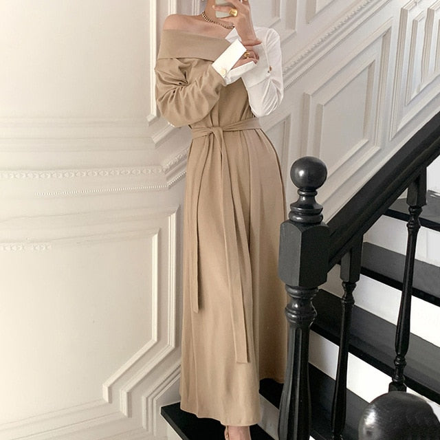 Variant image for Dam Lång Klänning V-Hals Långärmad Polyester Elegant Fina Dam Klänningar-1