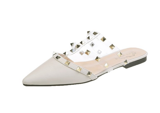 Kvinnors Mulskor Rivet PU-LĂ€der Flat Sula-1