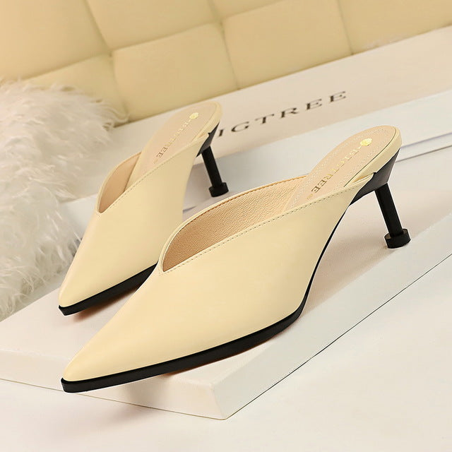 Dam Mules Plattform PU-Läder Slip-On Skor-1