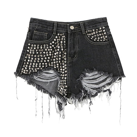 Dam Denimshorts Hög Midja Polyester och Bomull 1