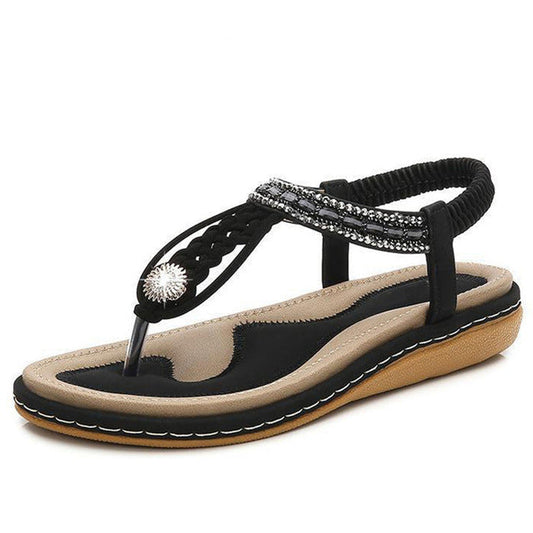 Dam Sandaler Ăppen TĂ„ PU-LĂ€der med Kristalldekoration-1